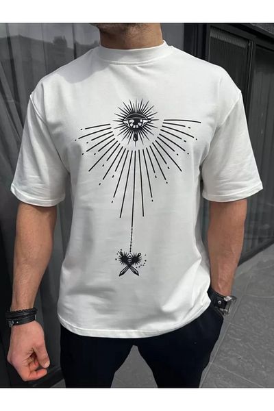 JANES Λευκό μπλουζάκι Unisex Oversize με στάμπα με λαιμόκοψη