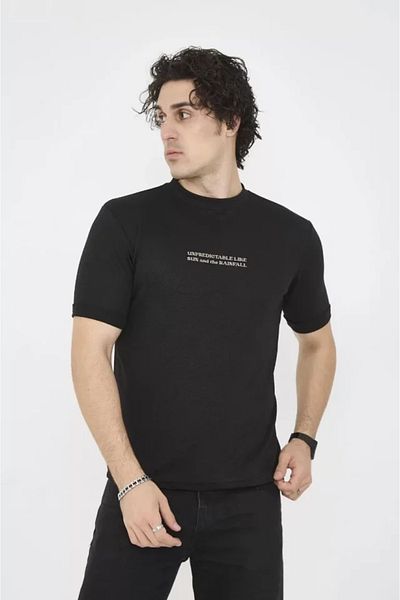 Bay Şapkacı Silky Unisex Crew Neck Slim Fit T-Shirt - Black