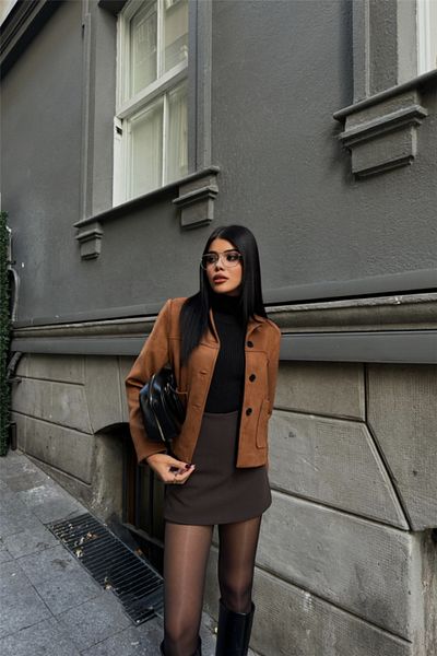 Moka Shopin Mokashopin Suede Crop Jacket with Pocket Detail - Tan