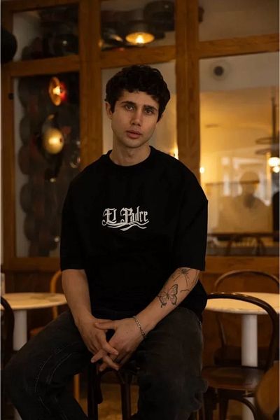 COTTONLAB Μπλουζάκι Unisex Crew Neck Printed Oversize - Μαύρο