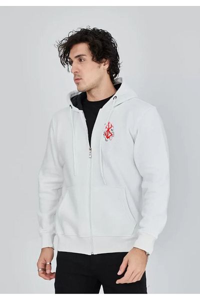 JANES Λευκό μπλουζάκι με κουκούλα Unisex - Ολόσωμο φερμουάρ
