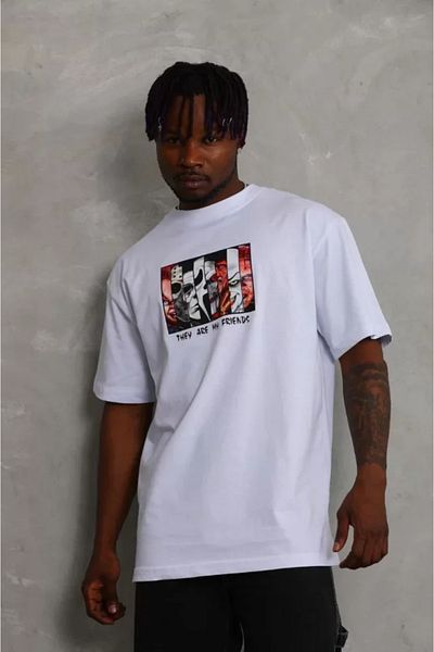 Modayakamoz Λευκό μπλουζάκι Unisex Oversize με στάμπα με λαιμόκοψη