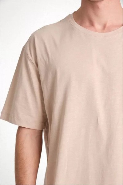 Sensuelle Boutique Eyesof Unisex Plain Crew Neck Oversize T-Shirt - Beige