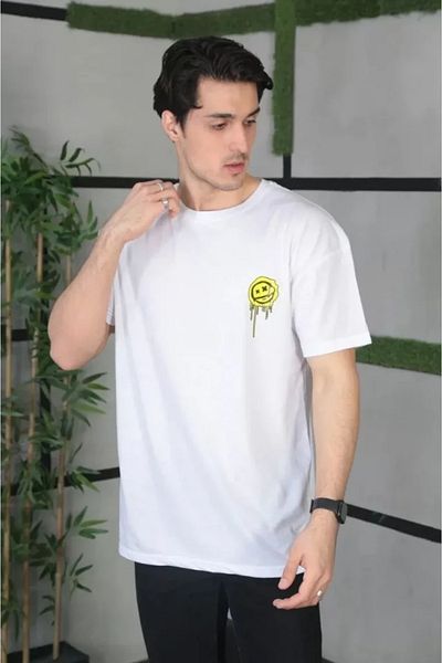 JANES Λευκό μπλουζάκι Unisex Oversize με στάμπα με λαιμόκοψη