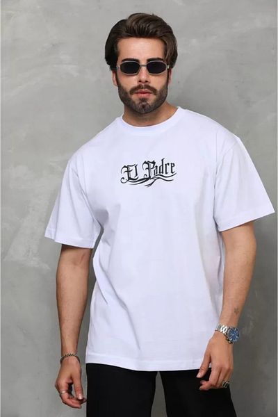 JANES Λευκό μπλουζάκι Unisex Oversize με στάμπα με λαιμόκοψη