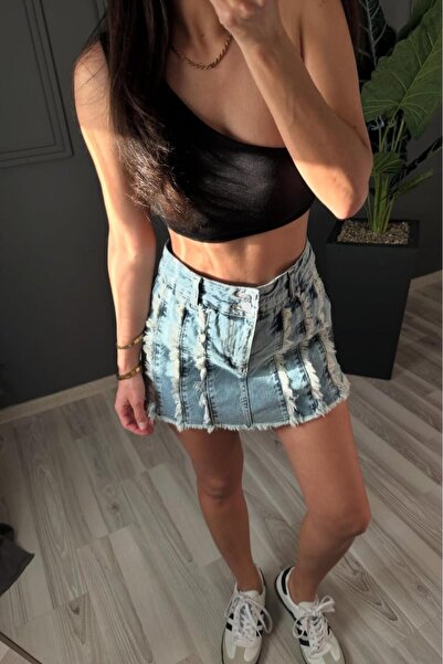 style of style Püskül Detay Denim Şort Etek