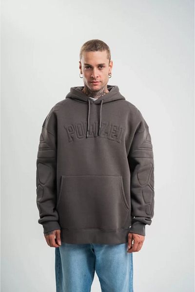 İpeksi Silky Double Oversize Hooded Embroidered Sweatshirt - Smoked