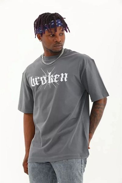 JANES Καπνιστό μπλουζάκι Unisex Oversize με στάμπα με λαιμόκοψη