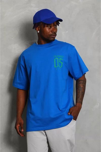 MODAVERA Unisex Oversize Printed Crew Neck T-Shirt - Blue