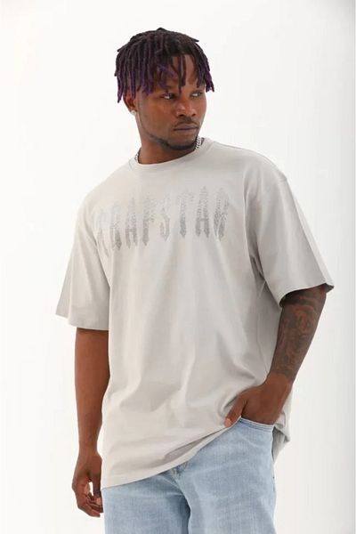 Viyamo Γκρι μπλουζάκι Unisex Oversize Stone με λεπτομέρεια με λαιμόκοψη