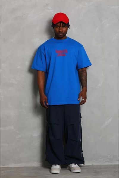 MODAVERA Unisex Oversize Printed Crew Neck T-Shirt - Blue