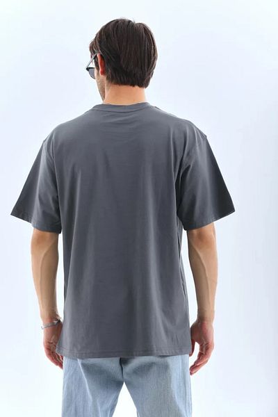 Kokosh moda Καπνιστό Unisex Oversize Μπλουζάκι με Λεπτομέρεια από Πέτρα με λαιμόκοψη