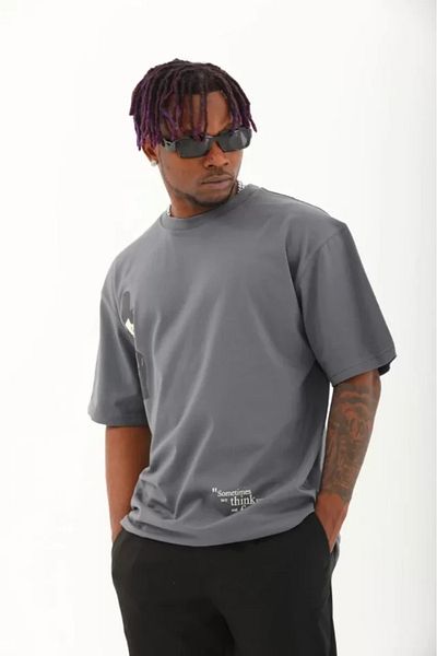 Viyamo Καπνιστό μπλουζάκι Unisex Oversize με στάμπα με λαιμόκοψη