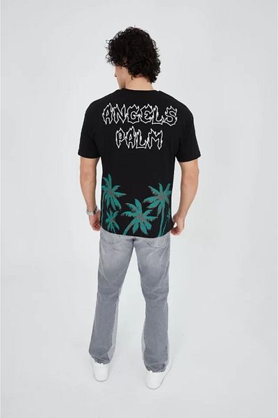 Bay Şapkacı Silky Men's Printed Crew Neck T-Shirt - Black