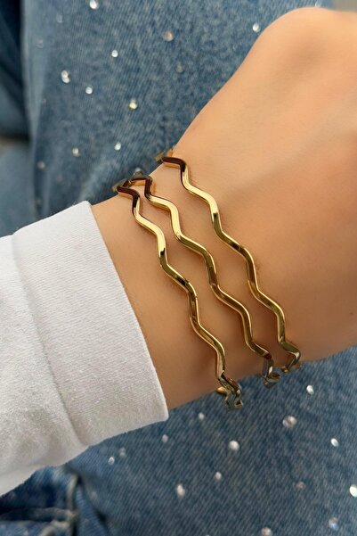 ÇELİKONLİNE Çelik Ajda Bilezik 3'lü Altın Detay