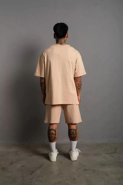 Modayakamoz Beige Men's Double Shorts Set - Flame Printed