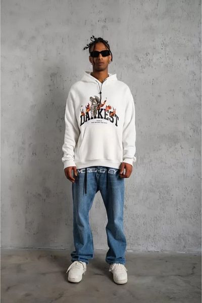 MD Kumsal Men's DANKES Printed Hooded Sweat - White