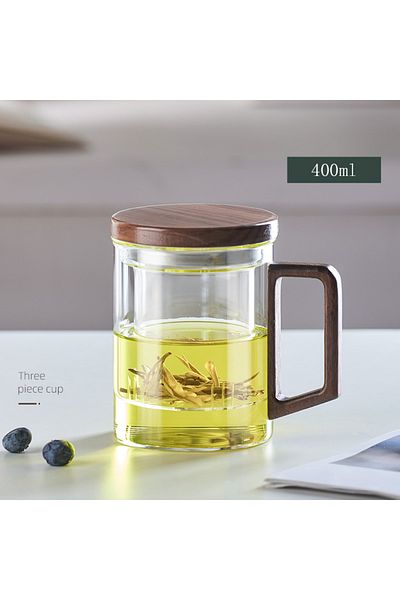 Choice 400-525ml White 400ML GIANXI Glass Tea Cup With Wood Handle Chinese Heat Resistant Puer Filter Cups