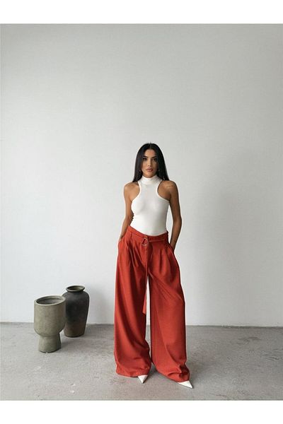 Moka Shopin Mokashopin Palazzo Pants Fabric with Belt Detail - Tile