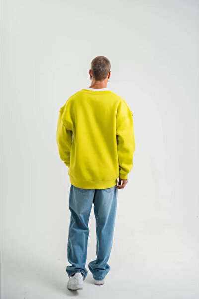 MODA eyesof Суитшърт с широка V-образна яка и ребристи ръкави - жълт