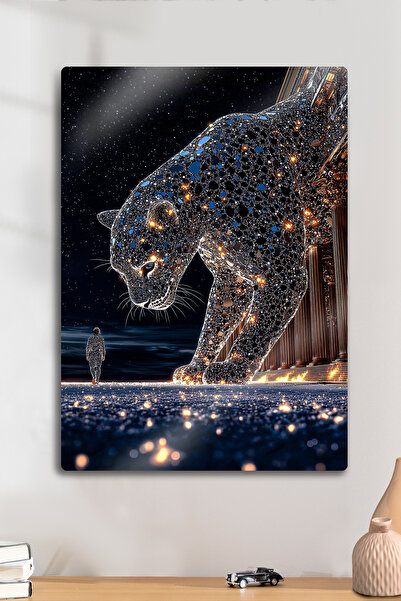 DekorHane Metalni print - Luksuzni panter dijamant 3D prikaz, dekorativna zid...