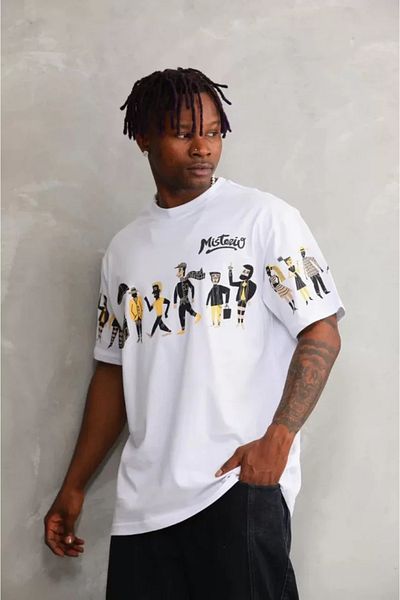 YALÇIN Vogueway Unisex Crew Neck Printed Oversize T-Shirt - White