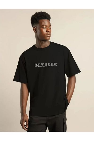 COTTONLAB Μπλουζάκι Unisex Crew Neck Oversize εμπριμέ - Μαύρο