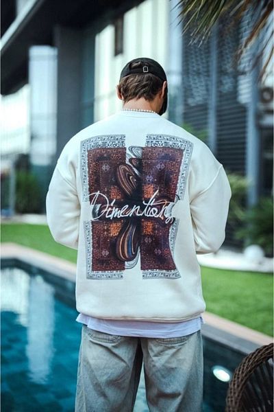 İpeksi Silky Long Sleeve Crew Neck Front and Back Printed Sweatshirt - White