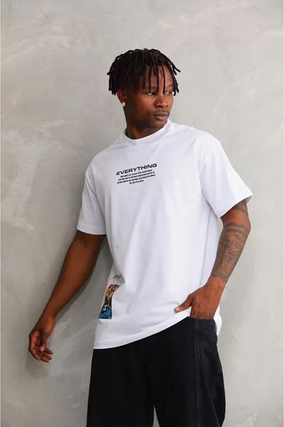 JANES Λευκό μπλουζάκι Unisex Oversize με στάμπα με λαιμόκοψη