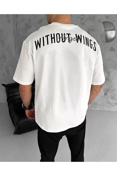 Viyamo Λευκό μπλουζάκι Unisex Oversize με στάμπα με λαιμόκοψη