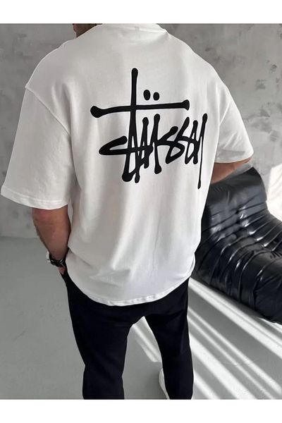 JANES Λευκό μπλουζάκι Unisex Oversize με στάμπα με λαιμόκοψη