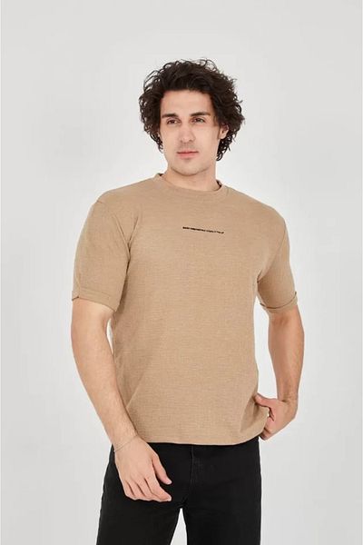 JANES Μπλουζάκι Unisex Jacquard Fabric Slim Fit - Καφέ