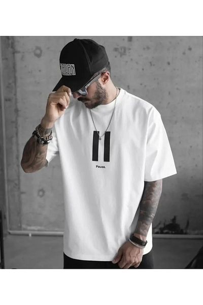 JANES Λευκό μπλουζάκι Unisex Oversize με στάμπα με λαιμόκοψη