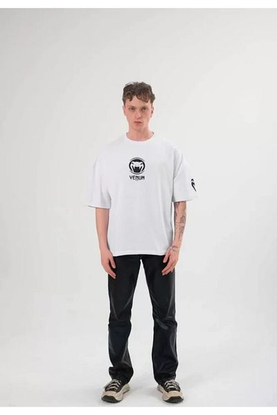 JANES Λευκό μπλουζάκι Unisex Oversize με στάμπα με λαιμόκοψη