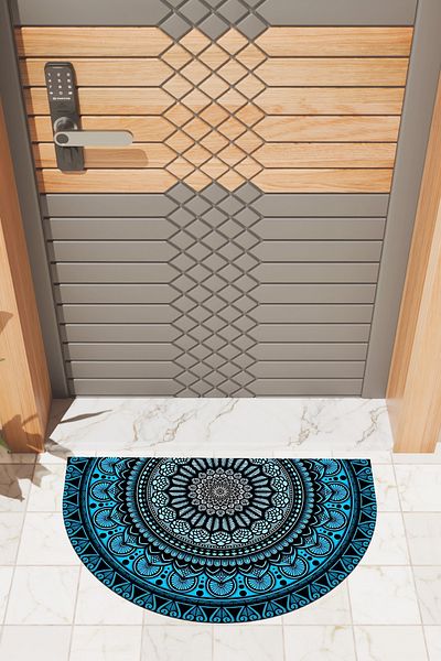 Rugmood Modern Digital Doormat Blue Mandala Pattern Doormat - Front Door Mat