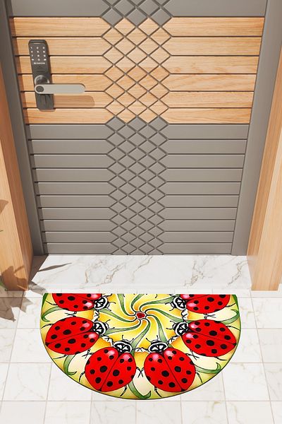 Rugmood Modern Digital Doormat Red Yellow Ladybug Pattern Doormat - Front Door Mat