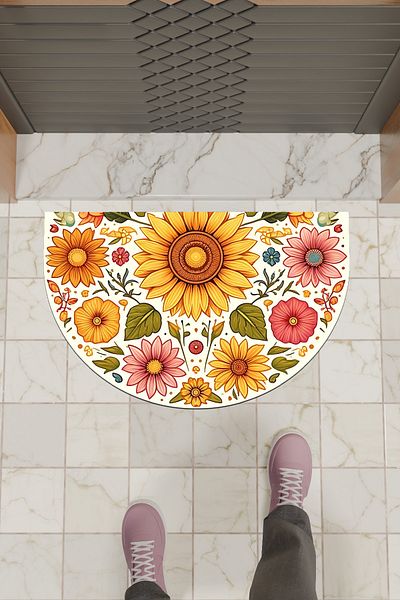 Rugmood Modern Digital Doormat Colorful Daisy Pattern Doormat - Front Door Mat