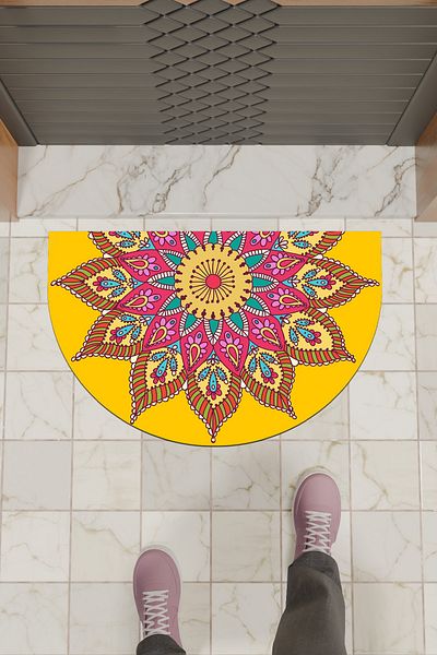 Dormot Home Modern Digital Doormat Yellow Mandala Pattern Doormat - Front Door Mat