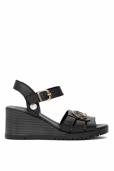 Mammamia D25YS-2775 Kadın Hakiki Deri Dolgu Topuk Sandalet Siyah