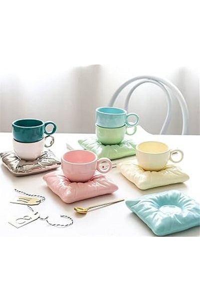 Generica Colorful Turkish coffee cup set, 6 saucers and 6 cups