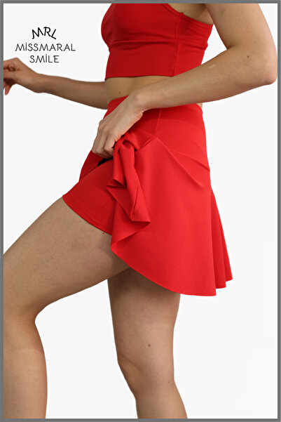 missmaral Kırmızı Etek Içi Sabit Şortlu Lycralı Yüksek Bel Skirt With Shorts Casual Beachwear Tennis 1101
