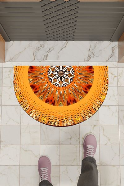 Dormot Home Modern Digital Doormat Colorful Red Mandala Pattern Doormat - Front Door Mat