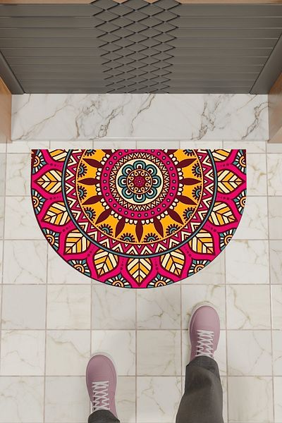 Dormot Home Modern Digital Doormat Yellow Red Mandala Pattern Doormat - Front Door Mat