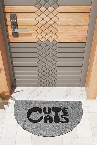 Rugmood Modern Digital Doormat Gray Cute Cats Doormat - Front Door Mat
