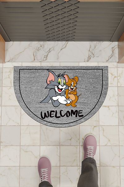 Dormot Home Modern Digital Doormat Gray Tom and Jerry Doormat - Door Front Mat