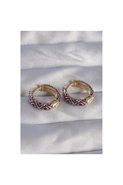 Skygo Brass Gold Color Purple Ethnic Patterned Hoop Earrings - Tj-Bkp9076