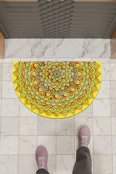 Dormot Home Modern Digital Doormat Yellow Mandala Pattern Doormat - Front Door Mat