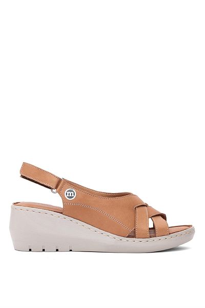 Mammamia D25YS-2510 Sandale de damă din piele naturală cu toc cu pană, maro