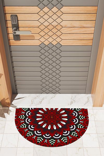 Dormot Home Modern Digital Doormat Red Mandala Pattern Doormat - Front Door Mat