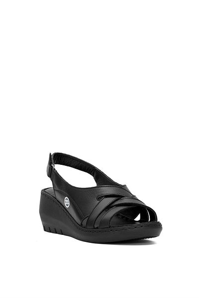 Mammamia Sandale de damă din piele naturală cu toc cu pană, negre D25YS-2510